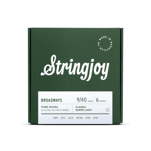 Stringjoy Broadways | Classic Super Light Gauge (9-40) Pure Nickel Electric Guitar Strings